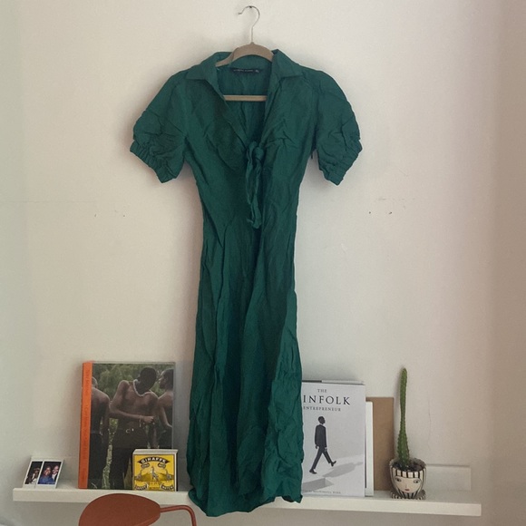 Zara Emerald Tie Front Midi Dress - Picture 1 of 6